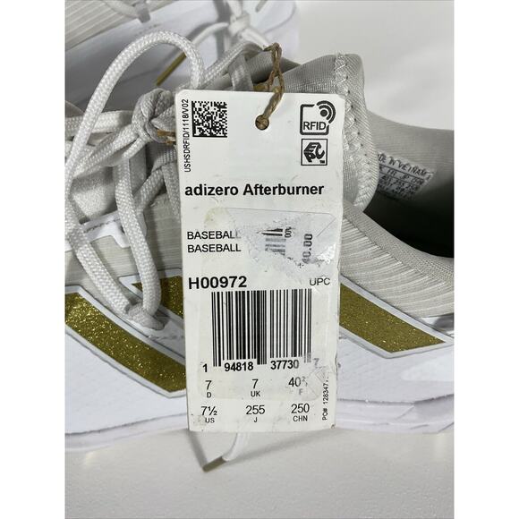 Size 7.5 Men's adidas Adizero Afterburner 8 White Gold Baseball Cleats H00972 - Picture 9 of 9